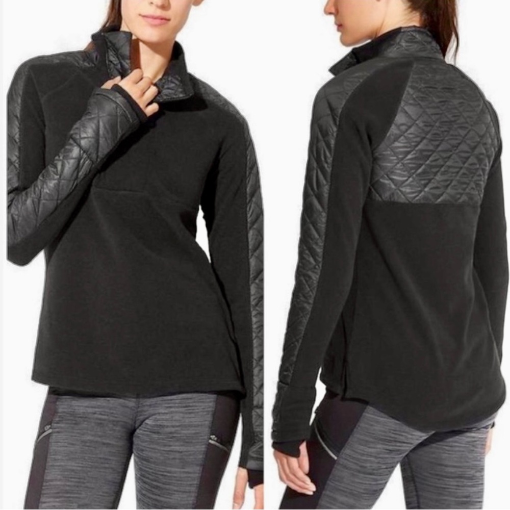 Athleta Fleece Half Zip Vortex Pullover with Quilted Detail, Black, XXS